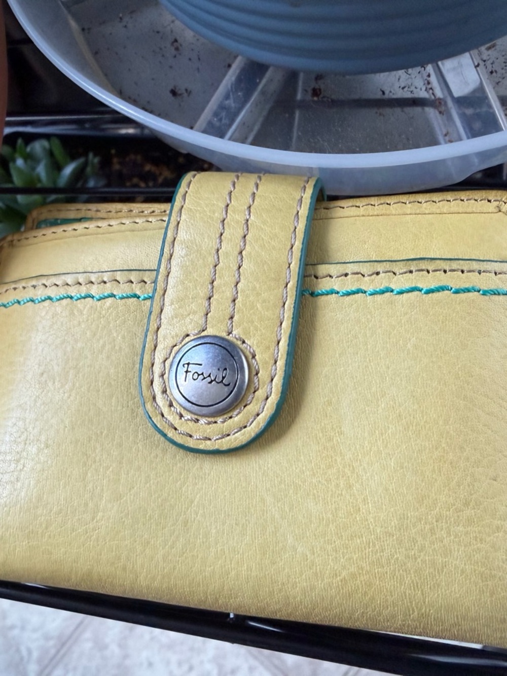 Fossil Lemon Yellow Wallet with Teal Accents